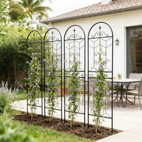 (4 Pack) 71 in. Rustproof Metal Garden Trellis, Garden Fence Rustproof Trellis for Climbing Plants, Outdoor Lawn, Black