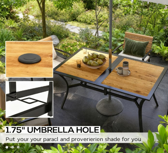 Stable Faux Wood Rectangle Outdoor Dining Table,Rectangle Outdoor Dining Table,Rectangular Patio Table with Umbrella Hole