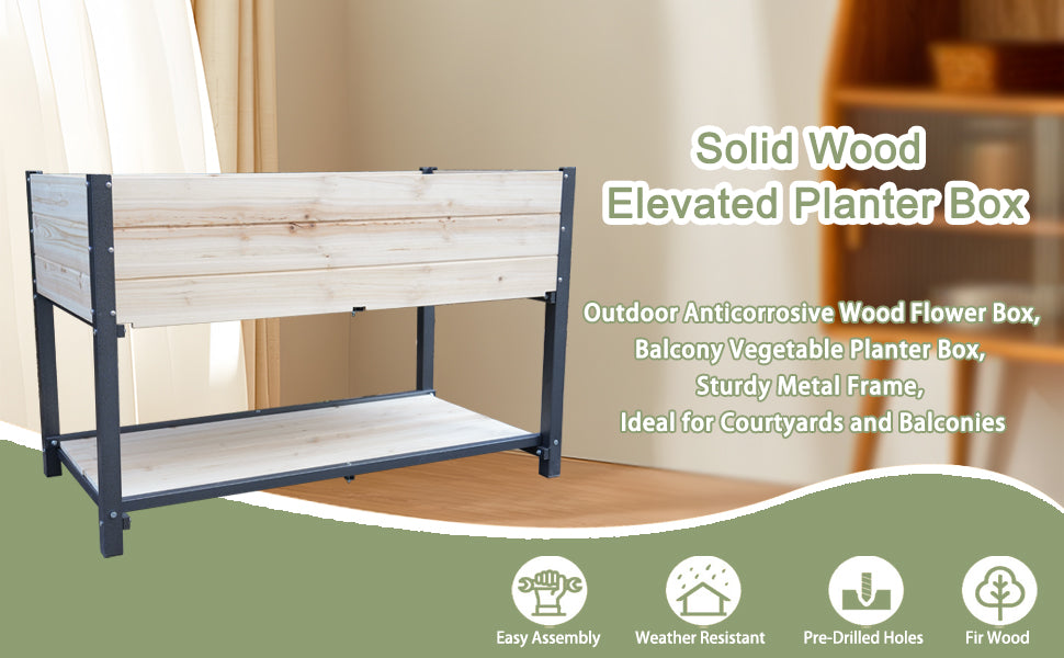 New style:     Solid Wood & Iron Frame Raised Garden Bed - Reversible & Replaceable Wood Panels, No Paint/Formaldehyde, DIY Planter Box for Vegetables, Fruits, Flowers