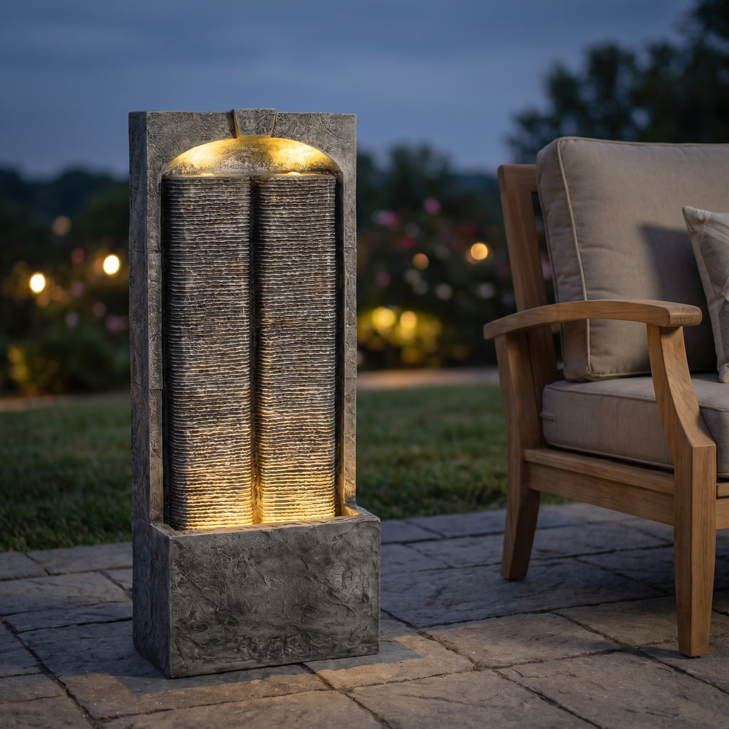Outdoor Water Fountain Cascading LED Lights 39" H, Resin Fiberglass with Quiet Pump, Freestanding Water Feature for Garden Patio Porch Lawn Backyard Indoor Outdoor Decor