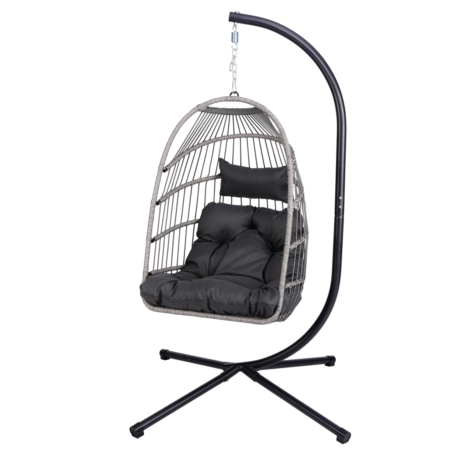 Outdoor Egg Hanging Chair with Stand, Patio Wicker Swing Egg Chair Indoor Swinging Chair Outdoor Hammock Egg Chair