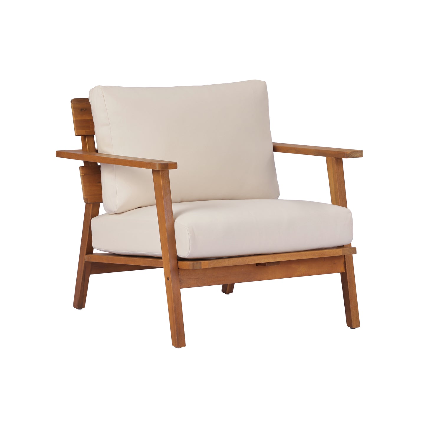 29.5" Mid-Century Modern Acacia Wood Outdoor Club Chair, Patio Armchair with Weather-Resistant Cushions & Solid Hardwood Frame