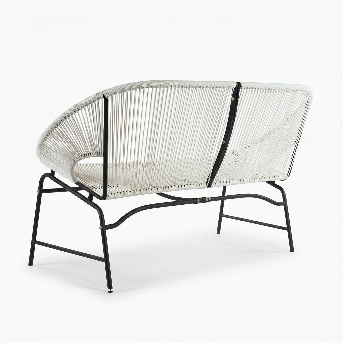CONDESSA OUTDOOR PATIO WICKER LOVE SEAT, WHITE PE RATTAN &  IRON FRAME, SET OF 1