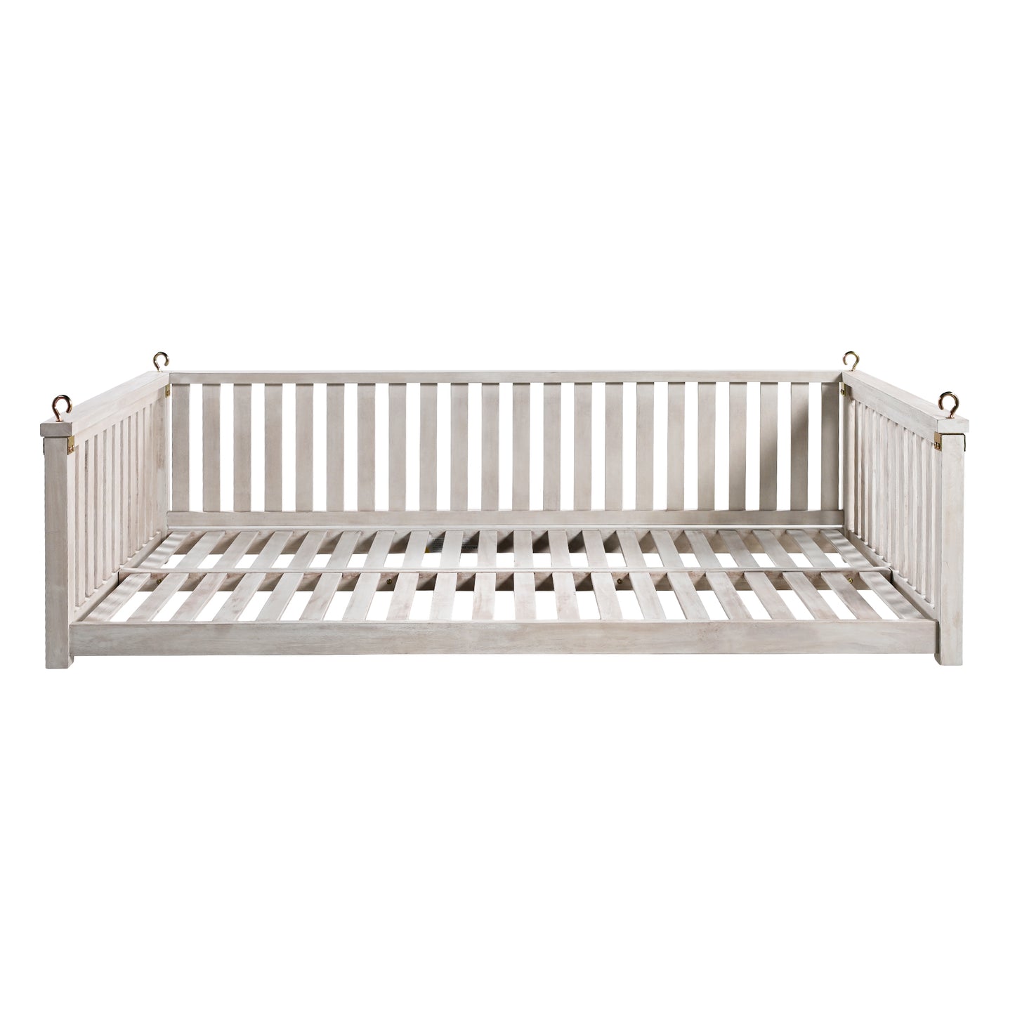 TOPMAX Patio Minimalist Twin Size Garden Swing Bed Wood Porch Swing with Ropes for Backyard, Safe Sloped Design, White