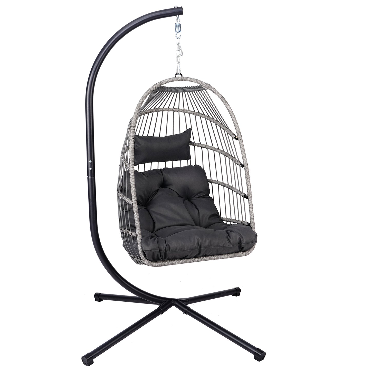 Outdoor Egg Hanging Chair with Stand, Patio Wicker Swing Egg Chair Indoor Swinging Chair Outdoor Hammock Egg Chair