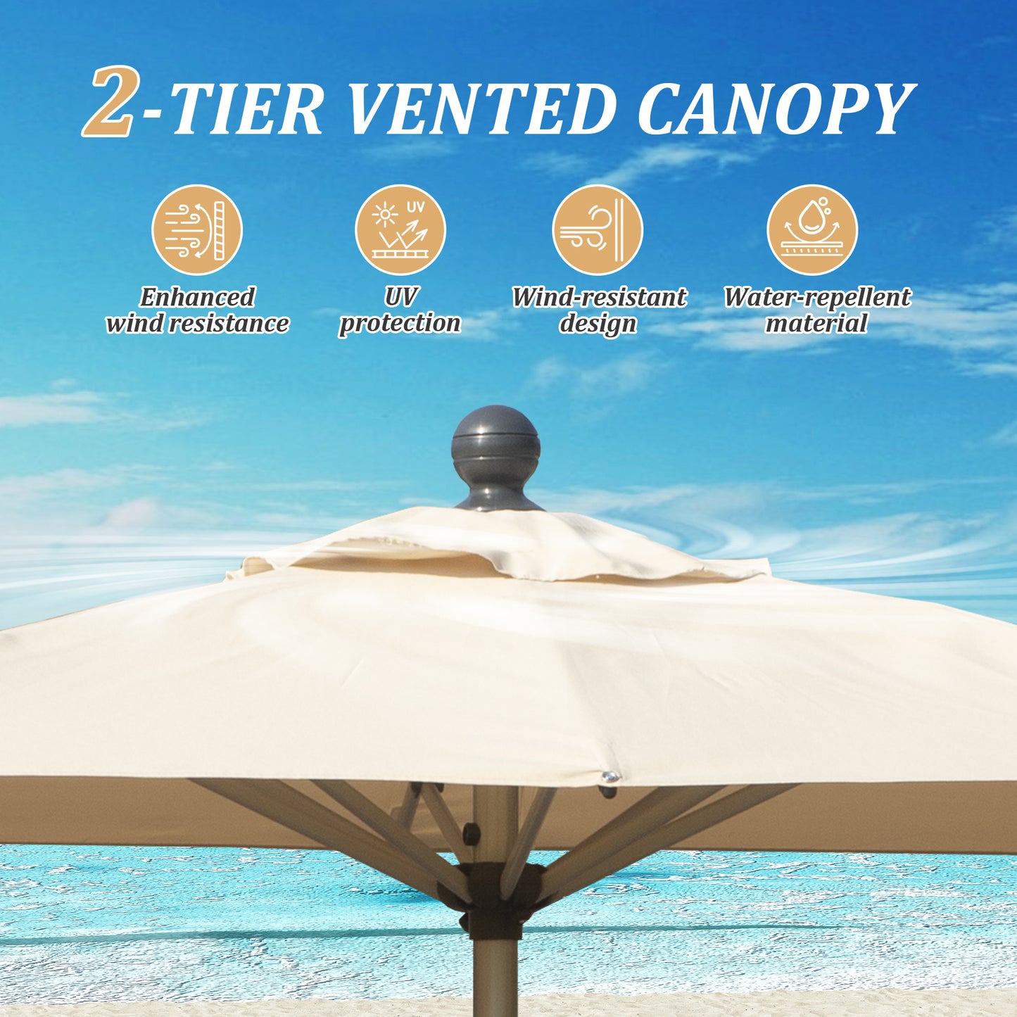 Rectangle Patio Umbrella with Crank Lift and Tilt Function, Beige (Base not included)