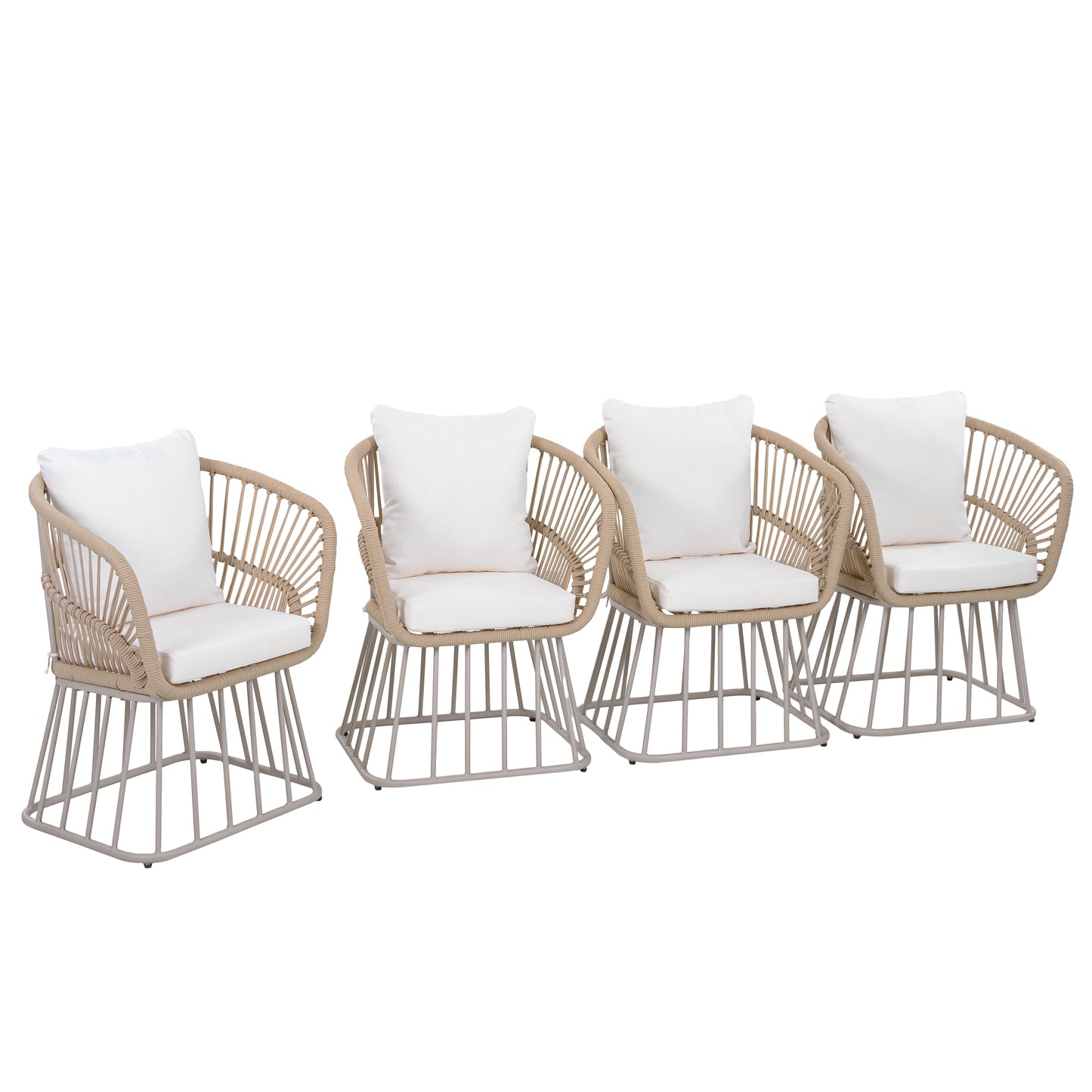 Outdoor Dining Chair MP1 - Teak Finish Wicker & Beige Steel Frame, 300LBS Weight Capacity, Includes Cushion
