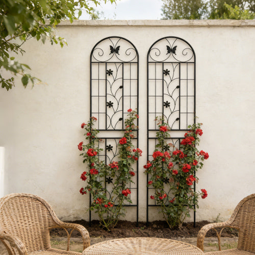71 in. Black Powder-Coated Iron Garden Trellis for Climbing Plants Support-2-Pack Outdoor Plant Accessory