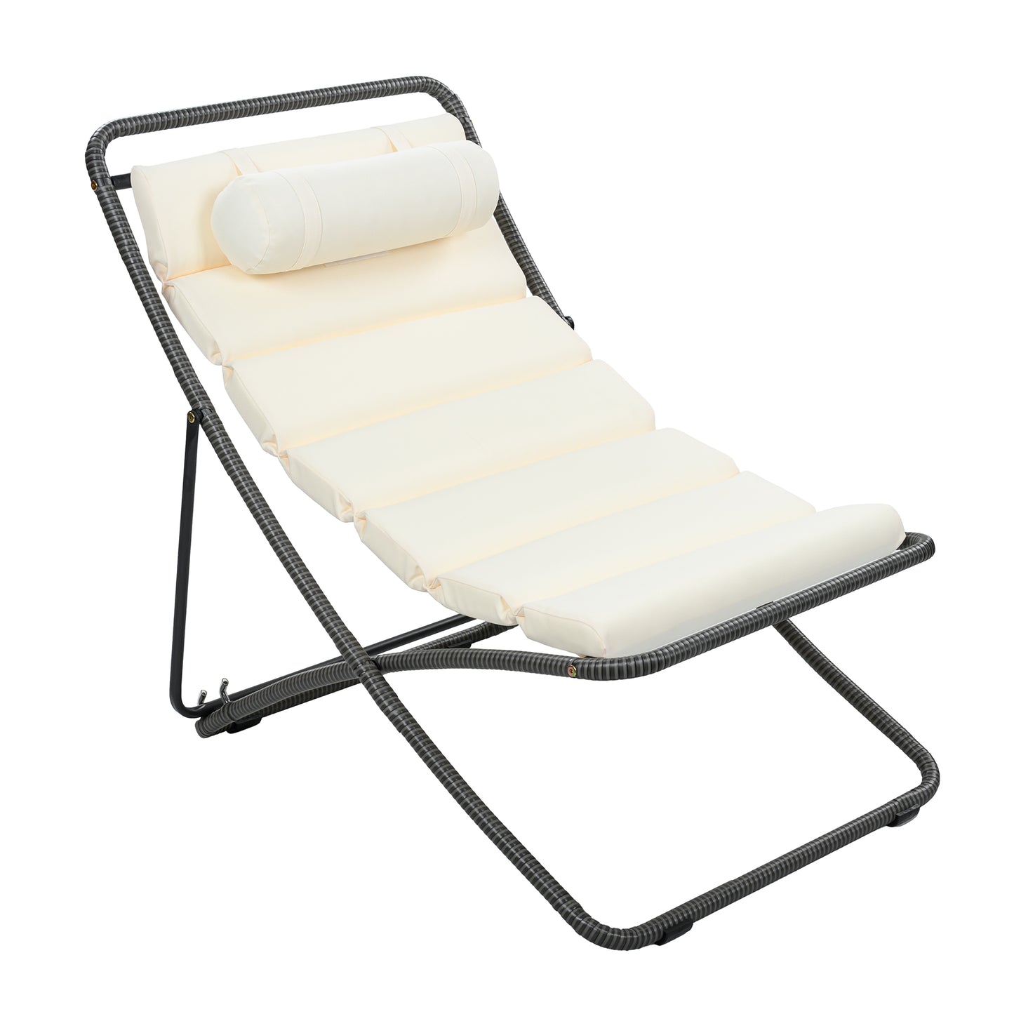 TREXM 2-Pieces Outdoor Folding Chair, Rattan-Wrapped Patio Chair with Adjustable Backrest, Thick Cushion, and Detachable Headrest ,for the Poolside, Beach, Backyard, Decck, and Camping (Black)