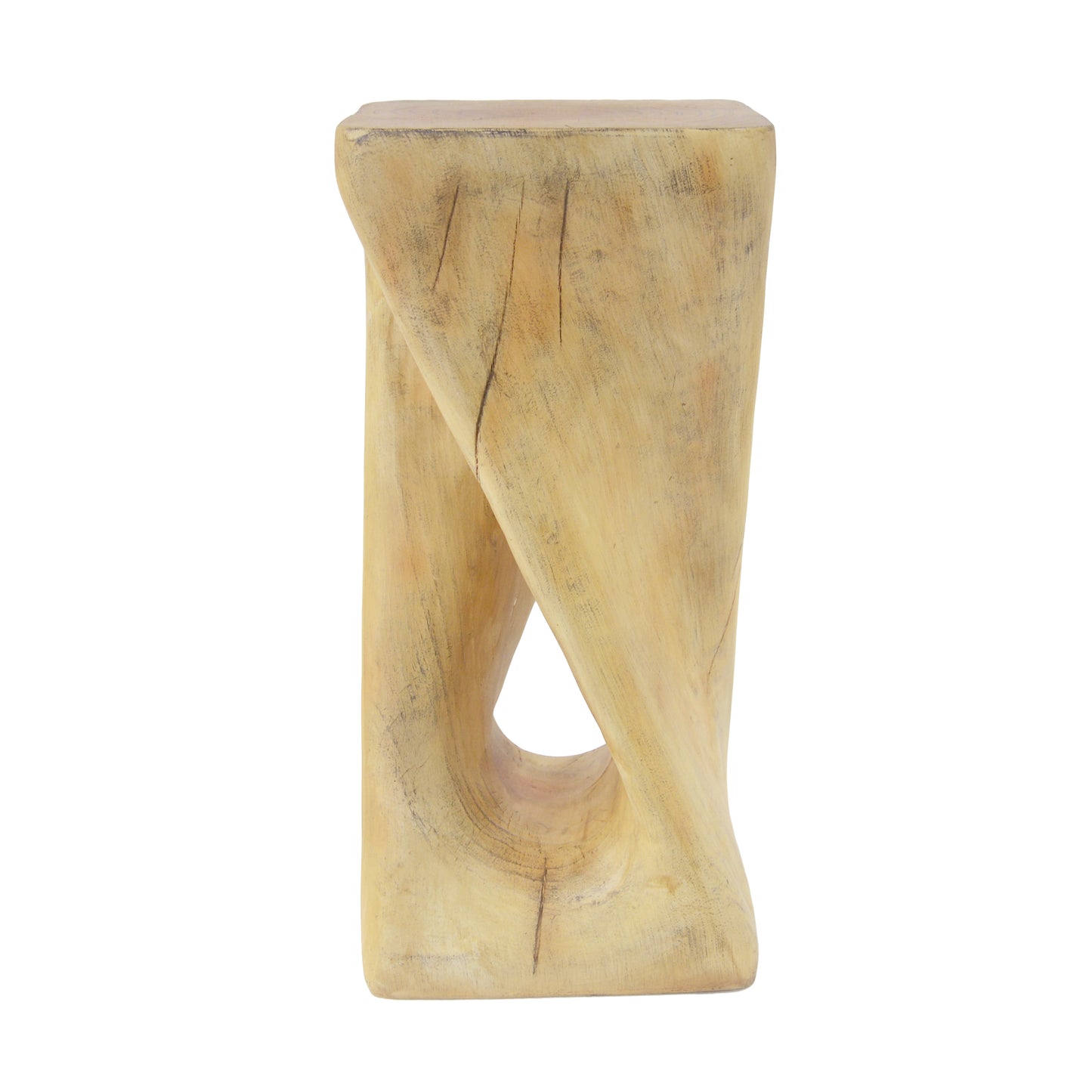 Outdoor Side Table,Twist Shape End Table,Decorative Accent Table,Garden Stool Table for Patio Balcony Beach Pool Side,Lightweight Concrete,Wood Like Texture,Natural Color