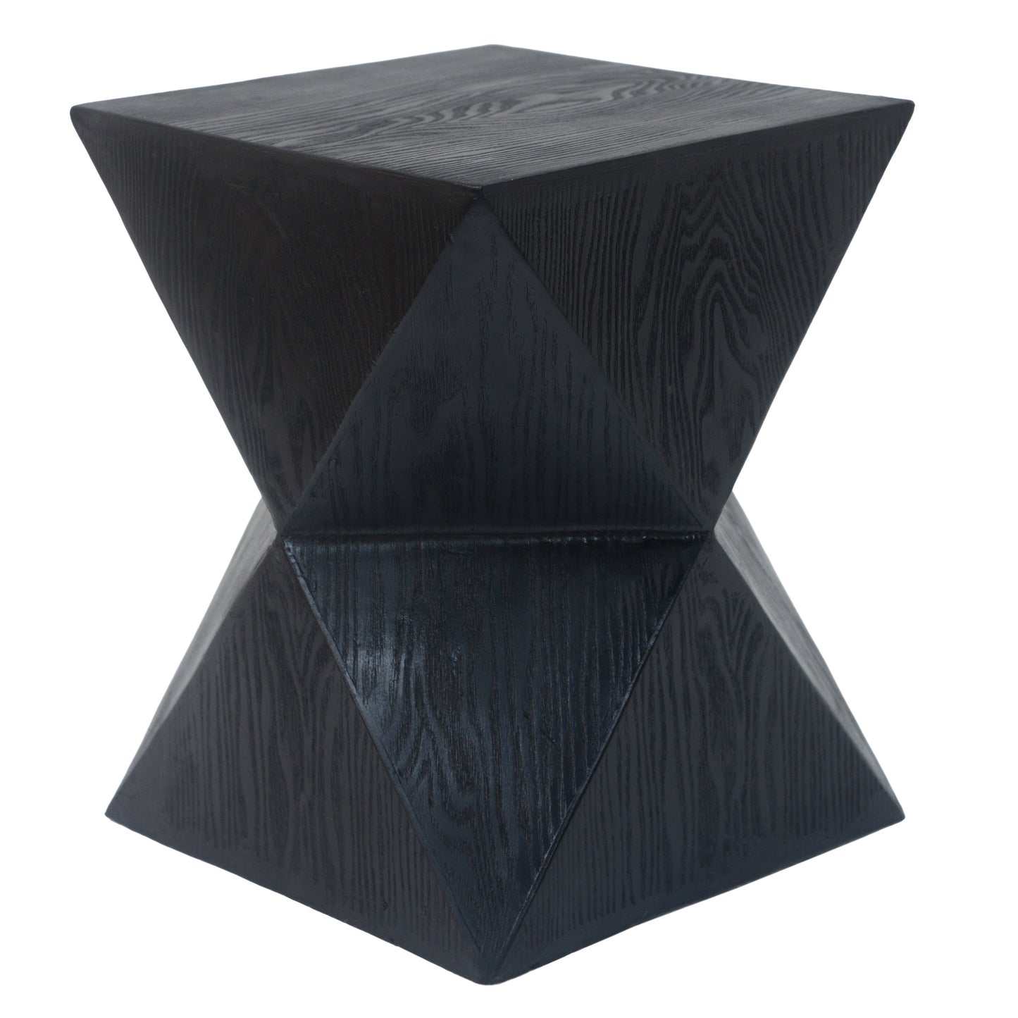14.25" Black Prismatic Symmetry Concrete Side Table with Smooth Wood Grain Texture and Modern Prismatic Shape – Weather-Resistant Accent for Patio, Garden, or Balcony