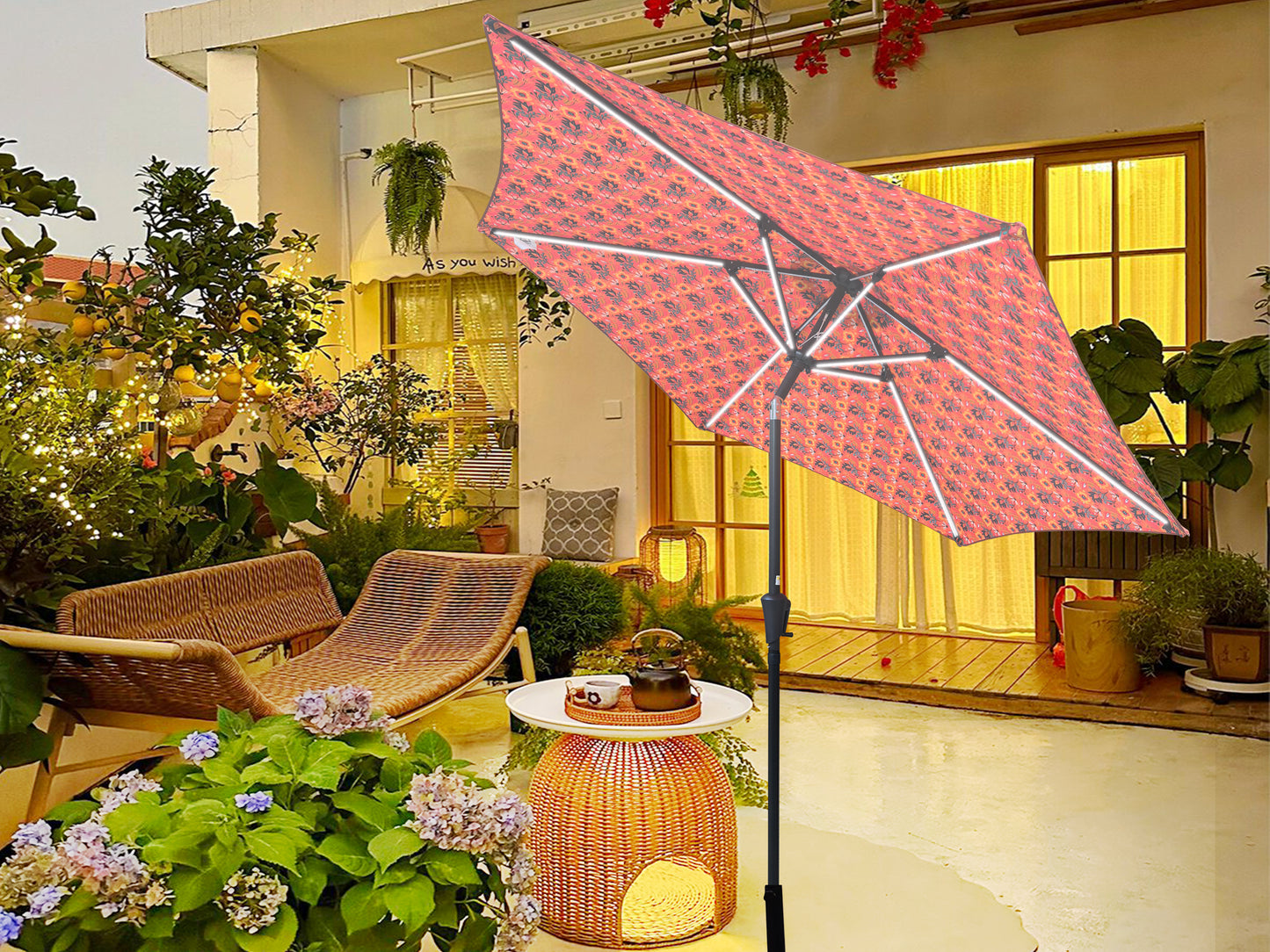 9FT UMBRELLA WITH LIGHT Pattern + Orange