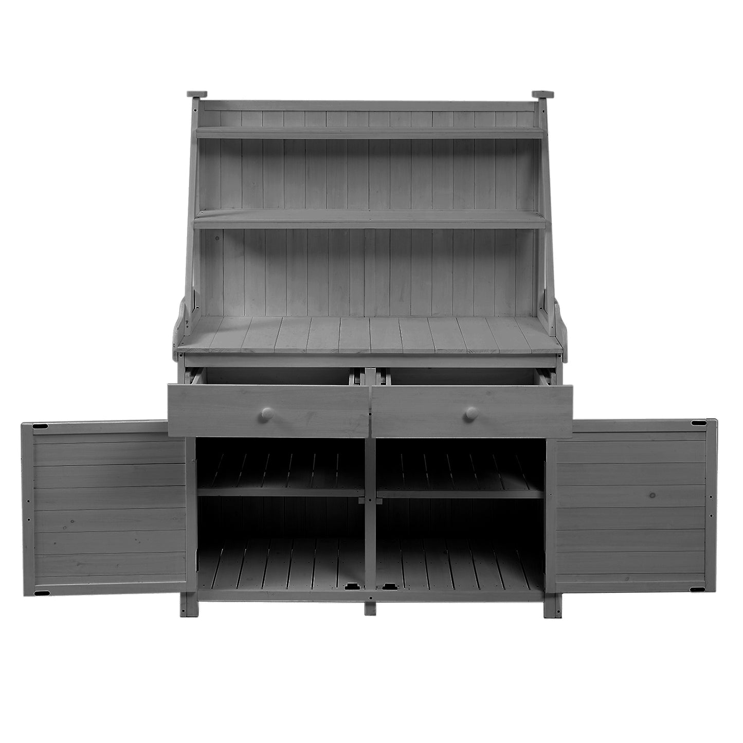[Assembly Video Provided] TOPMAX 65inch Garden Potting Bench Table, Fir Wood Workstation with Storage Shelf, Drawer and Cabinet, Gray