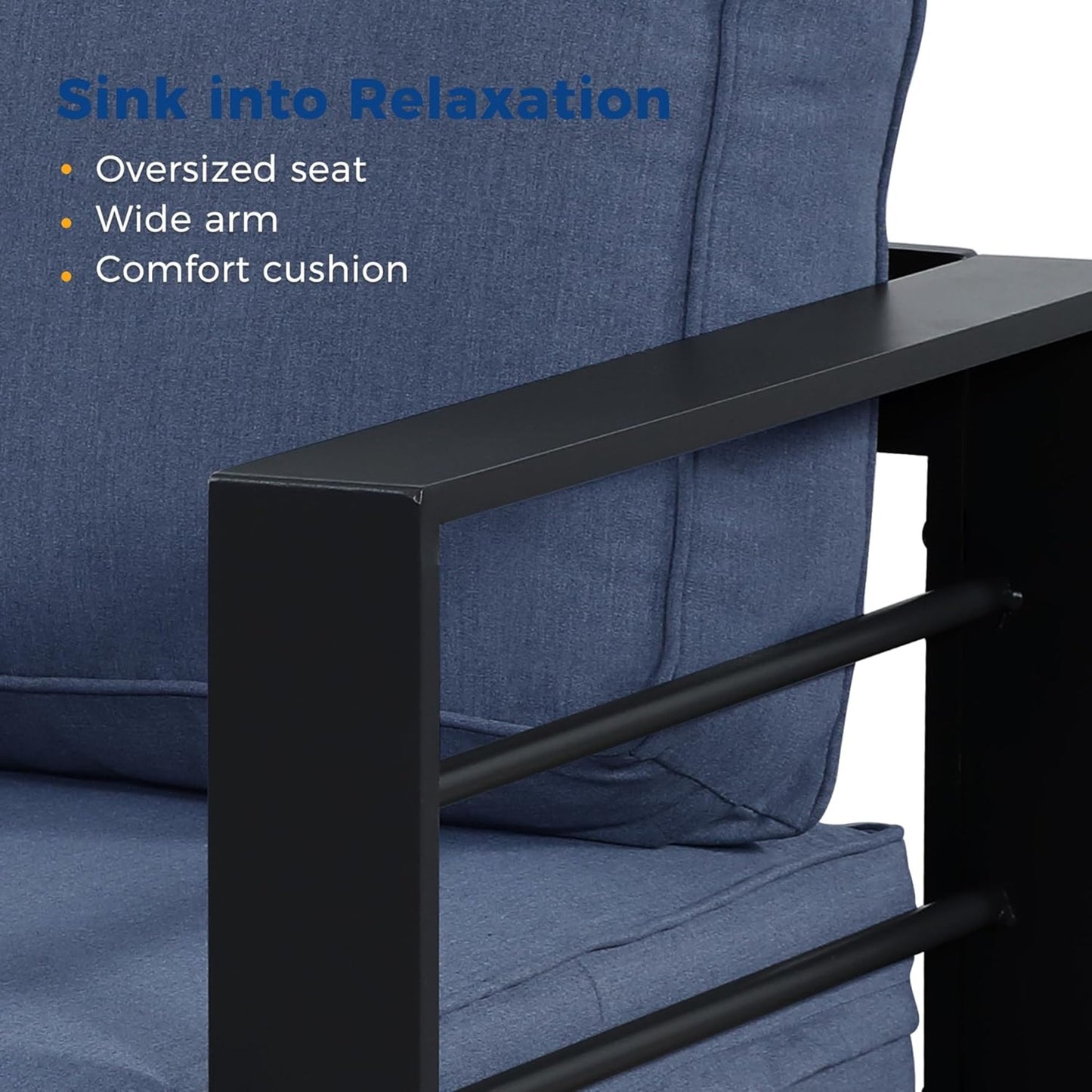 2-Pack 28" All-Weather Aluminum Patio Armchairs with Thick Blue Cushions & Black Frame