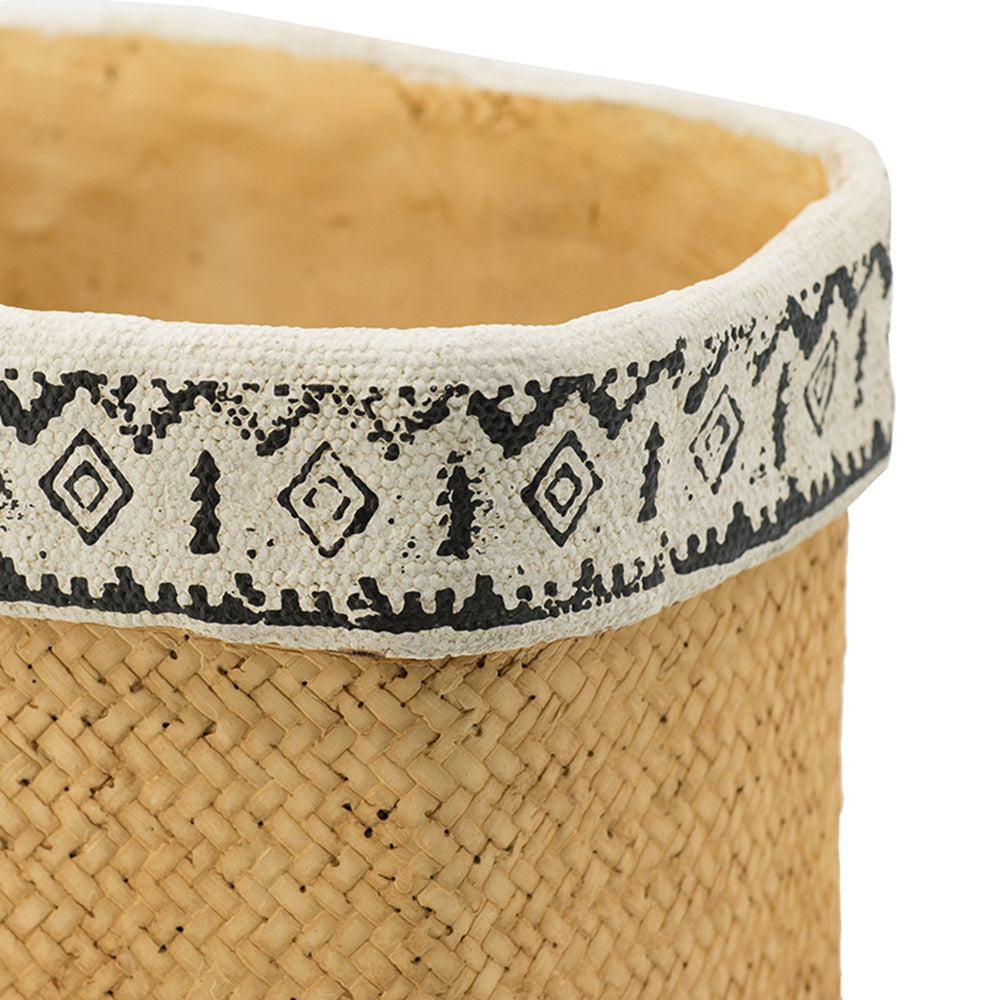 Set of 2 Rectangular Basket Planters with Geometric Trim, L:10.5x8.5x8" S:7.5x5.5x6.5"