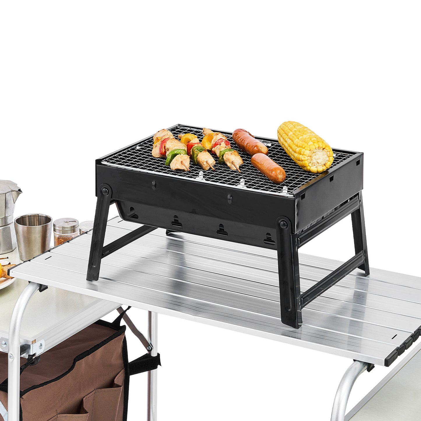 Camping Kitchen Table Picnic Cabinet Folding Cooking Storage Rack Portable Brown