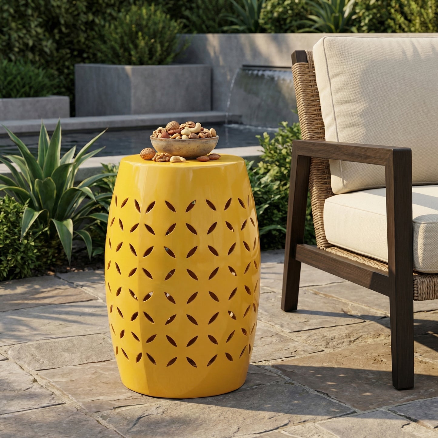 12" Outdoor Iron Side Table All-Metal Construction End Table,Yellow
