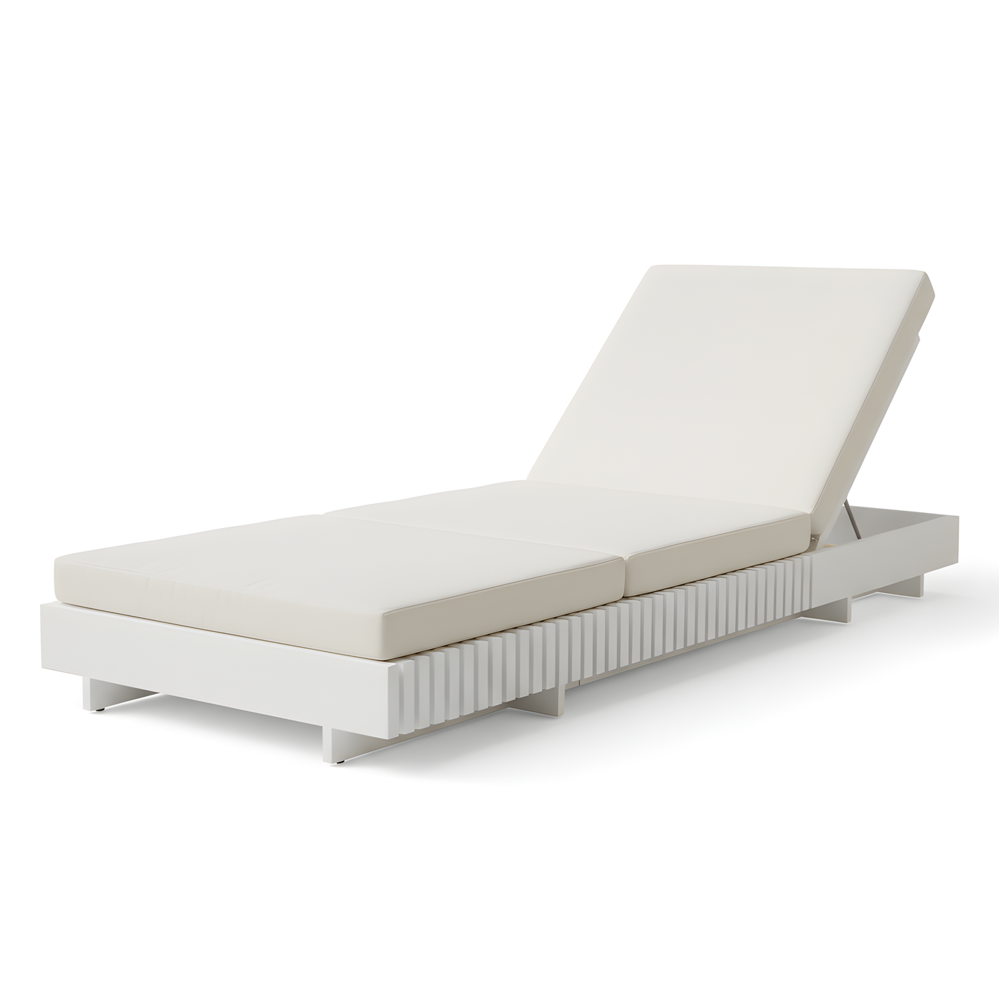 White Acacia Solid Wood Outdoor Chaise Lounge with Cream 3-Fold Water-Repellent Cushion, 400lbs Capacity,  Modern Patio Sun Lounger for Garden, Poolside