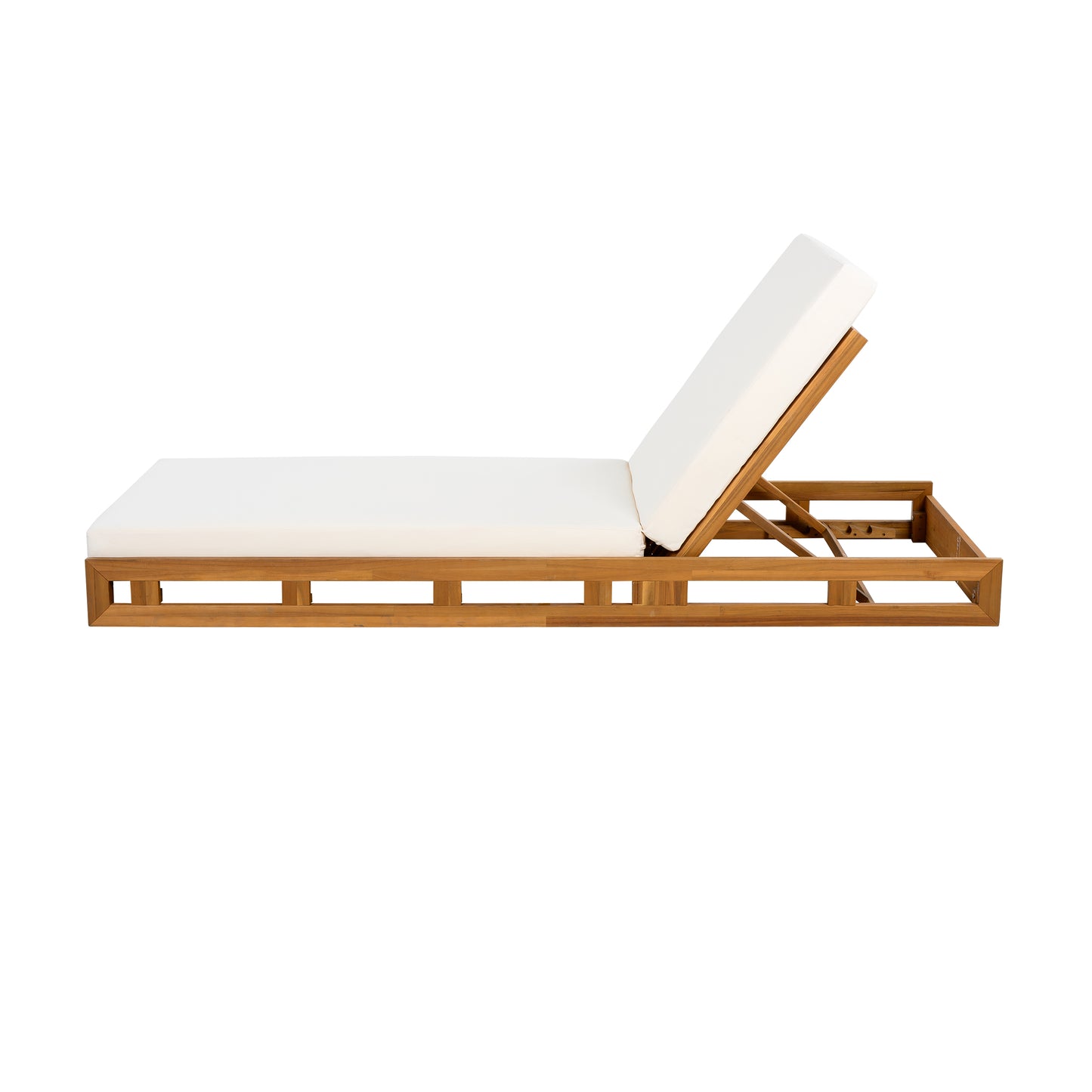 LOUNGE CHAISE SET, ACACIA WOOD WITH WATER-RESISTANT LOUNGE CUSHIONS (CREAM & 4 INCH THICK) - MATCHING DARK GREY VERSION AVAILABLE