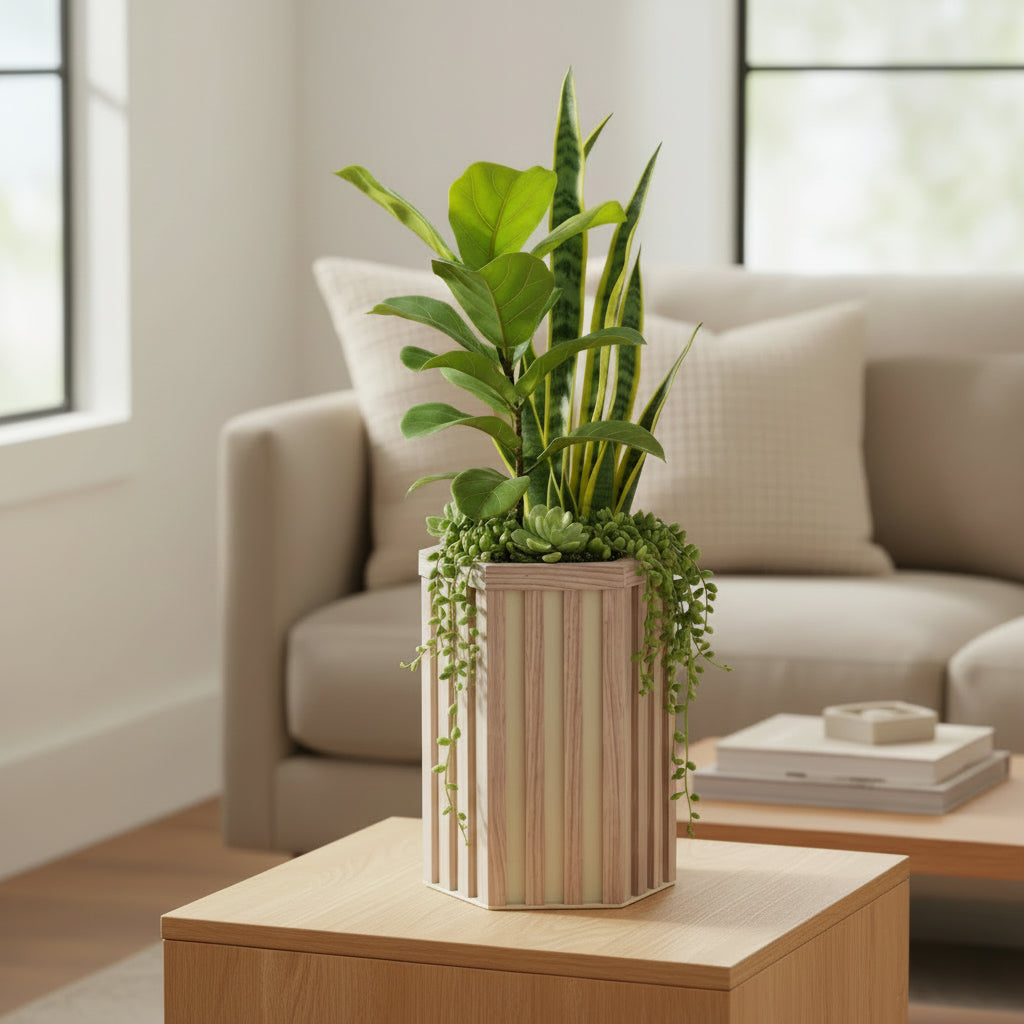 Hexagon Column Planter SM - Ash Brown
