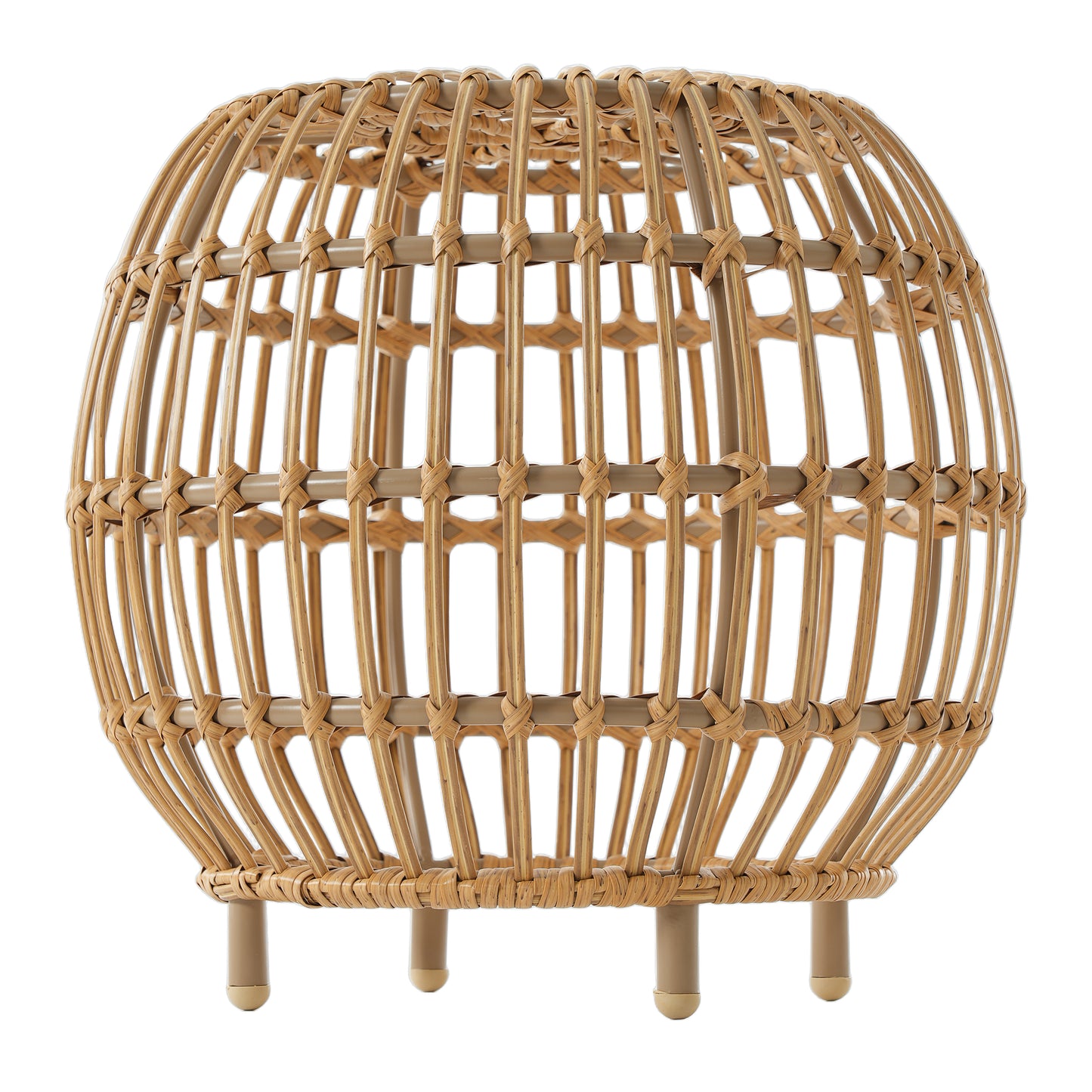 OTTAWA Side Table-Bohemian Faux Rattan Weave Accent Table for Indoor Outdoor Use, Handcrafted Round Side Table for Living Room, Patio, Garden,Light Brown Color