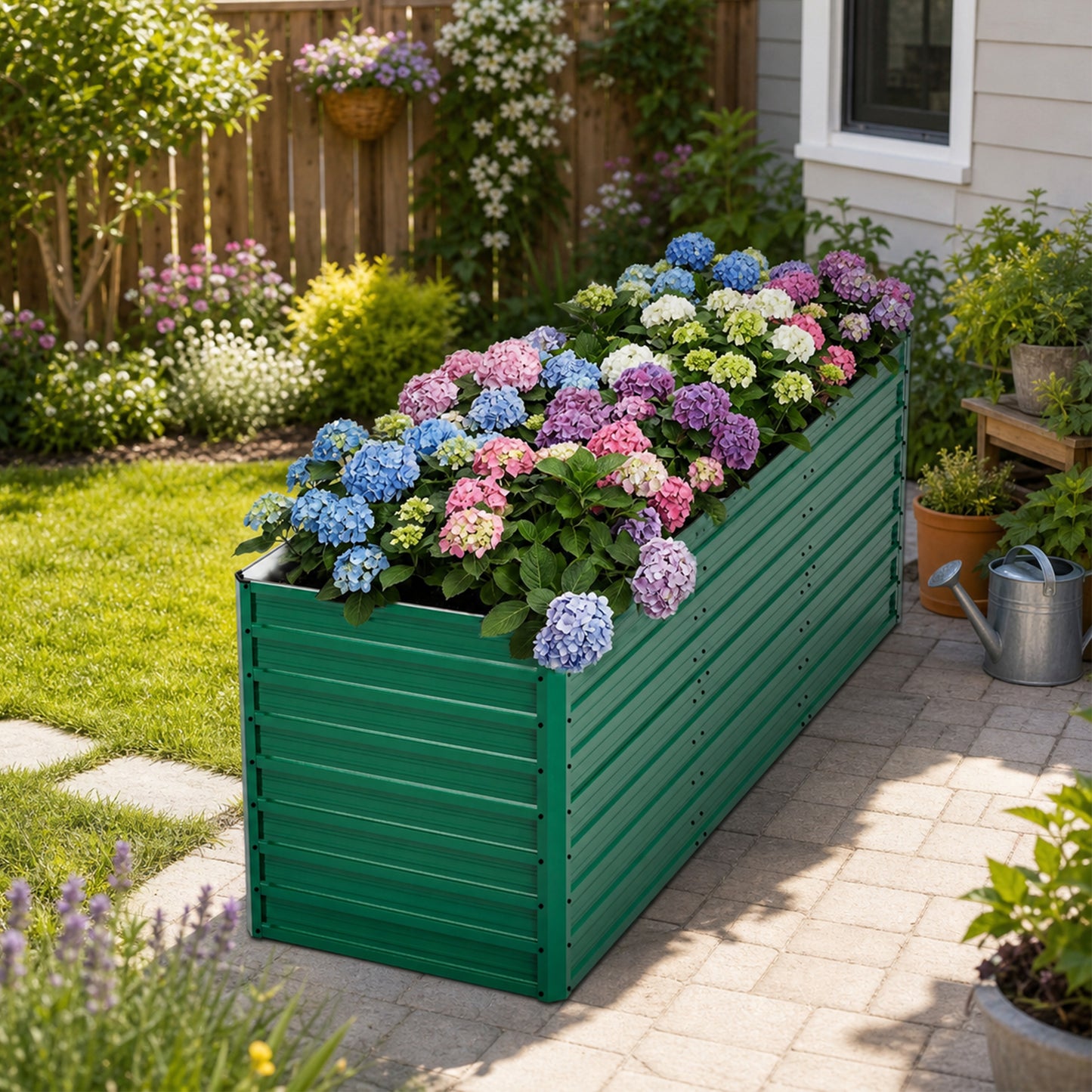 93.7" x 31.5" x 32.3" Raised Garden Bed Kit, 32" Ergonomic Height No Bending Metal Planter Box, Open-Ended Base for Drainage, 8 Reinforcing Rods, Rustproof Steel – Easy Assembly