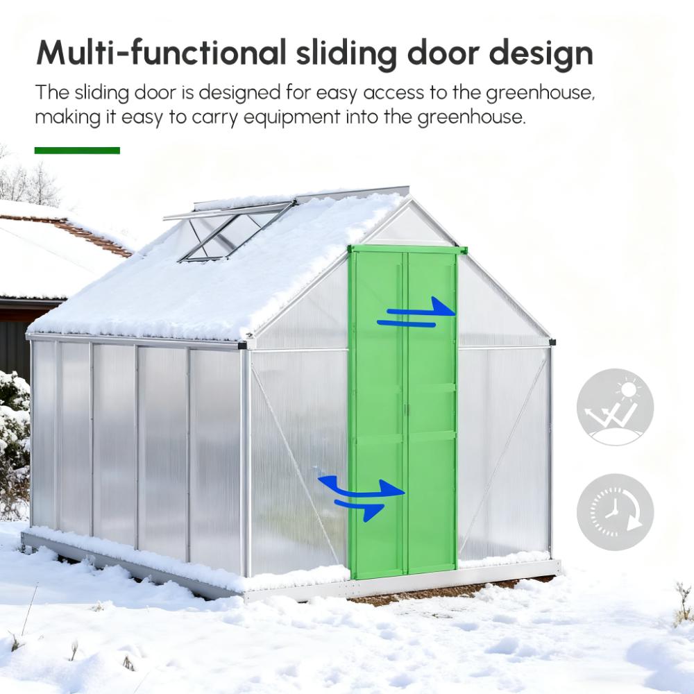 Silver  Outdoor Greenhouse 8' x 6'Walk-in Garden Greenhouse  for Winter