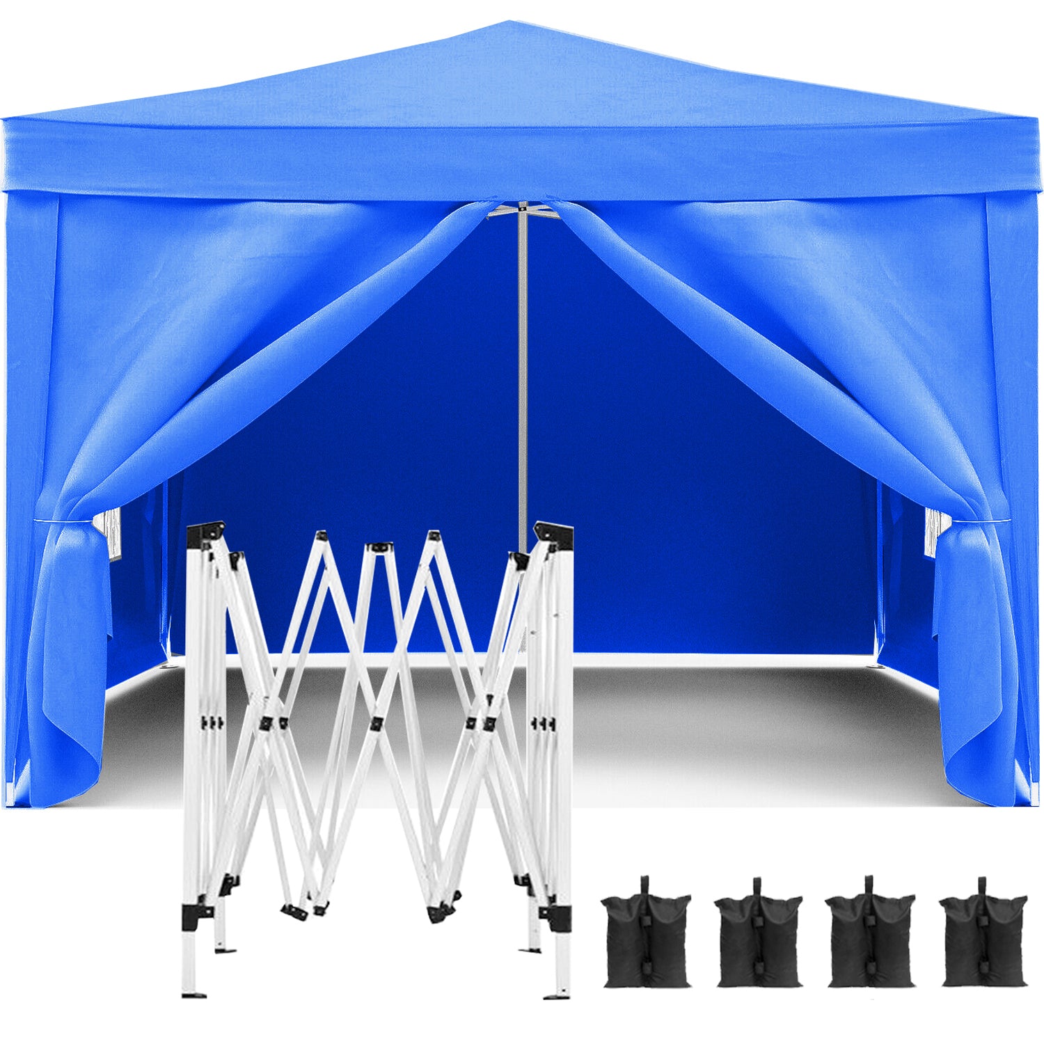 10'x10' Folding Canopy with 4 Removable Sidewalls Outdoor Event Shelter UPF 50+ Gazebo Portable Tents for Parties Beach Camping Wedding EZ Pop Up Canopy 4pcs Weight Bag + Carry Bag