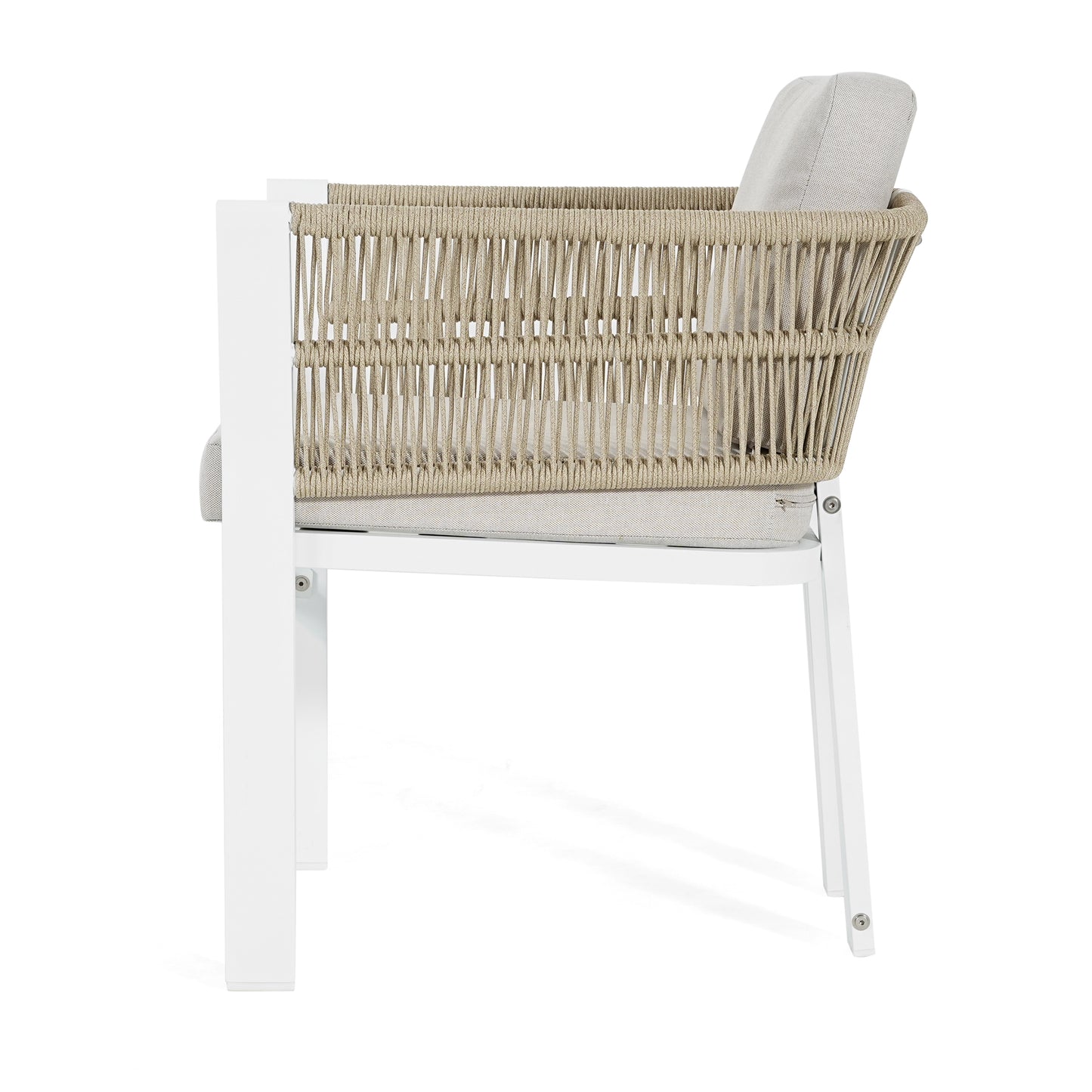 Outdoor Dining Chair Set of 2 ,White Aluminum Frame with Beige Cushion, 300lbs Capacity, All-Weather Patio Seating for Backyard, Deck & Garden