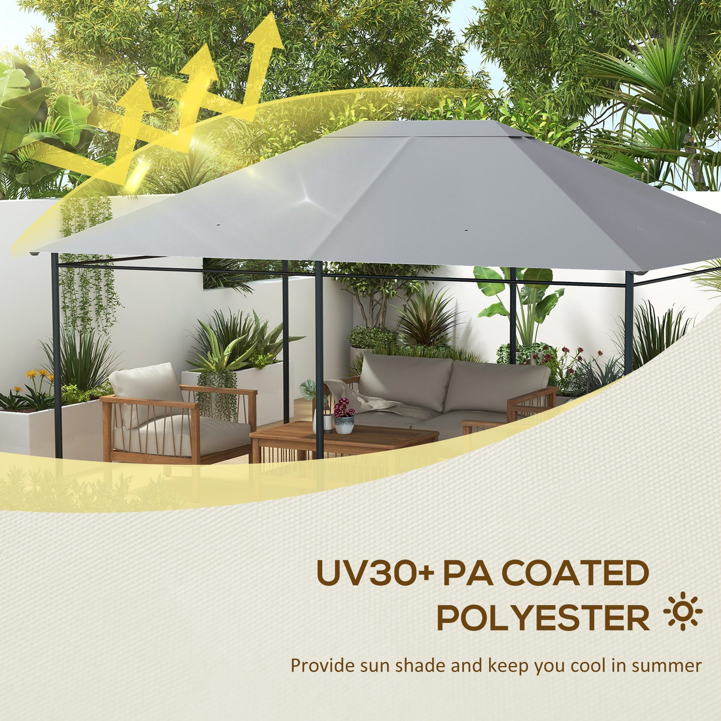 Outsunny 10' x 13' Gazebo Canopy Replacement, Outdoor Gazebo Cover Top Roof Replacement with Vents and Drain Holes, (TOP COVER ONLY), Light Gray