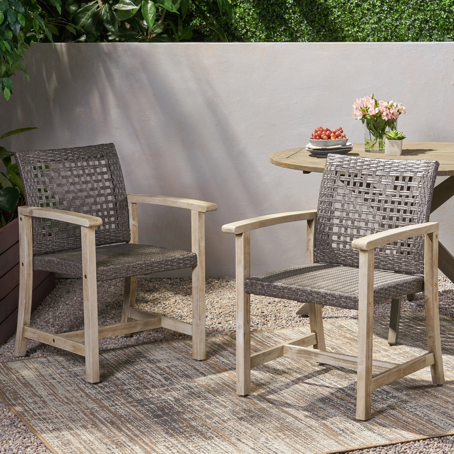 HAMPTON WOOD AND WICKER DINING CHAIR( SET OF 2 )