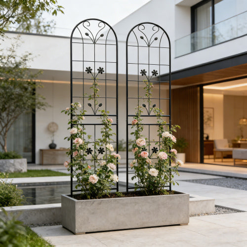 2-Pack Outdoor 86.7 in. x 19.7 in. Metal Garden Trellis Rustproof Trellis, Climbing Plants Support Wire Butterfly Black