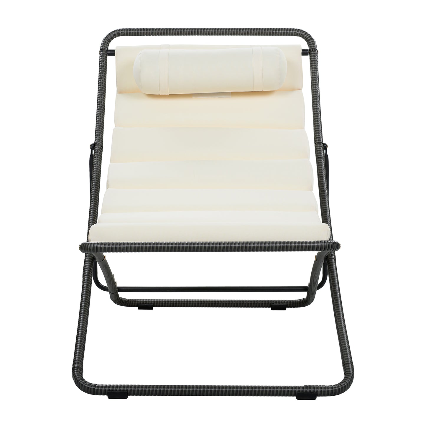 TREXM 2-Pieces Outdoor Folding Chair, Rattan-Wrapped Patio Chair with Adjustable Backrest, Thick Cushion, and Detachable Headrest ,for the Poolside, Beach, Backyard, Decck, and Camping (Black)