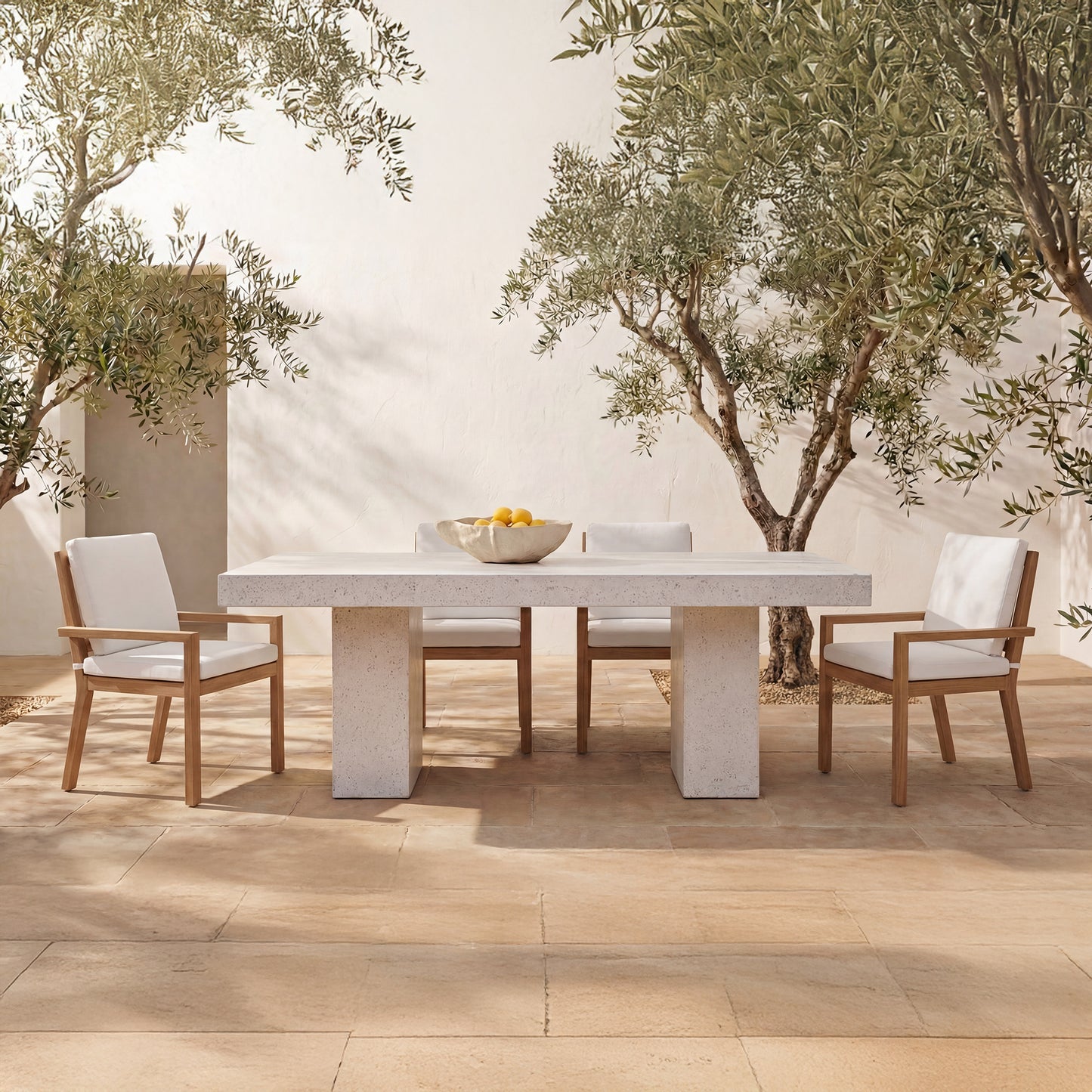 Outdoor Dining Chair, Slatted Back, Solid Teak, Quick Dry Foam, White