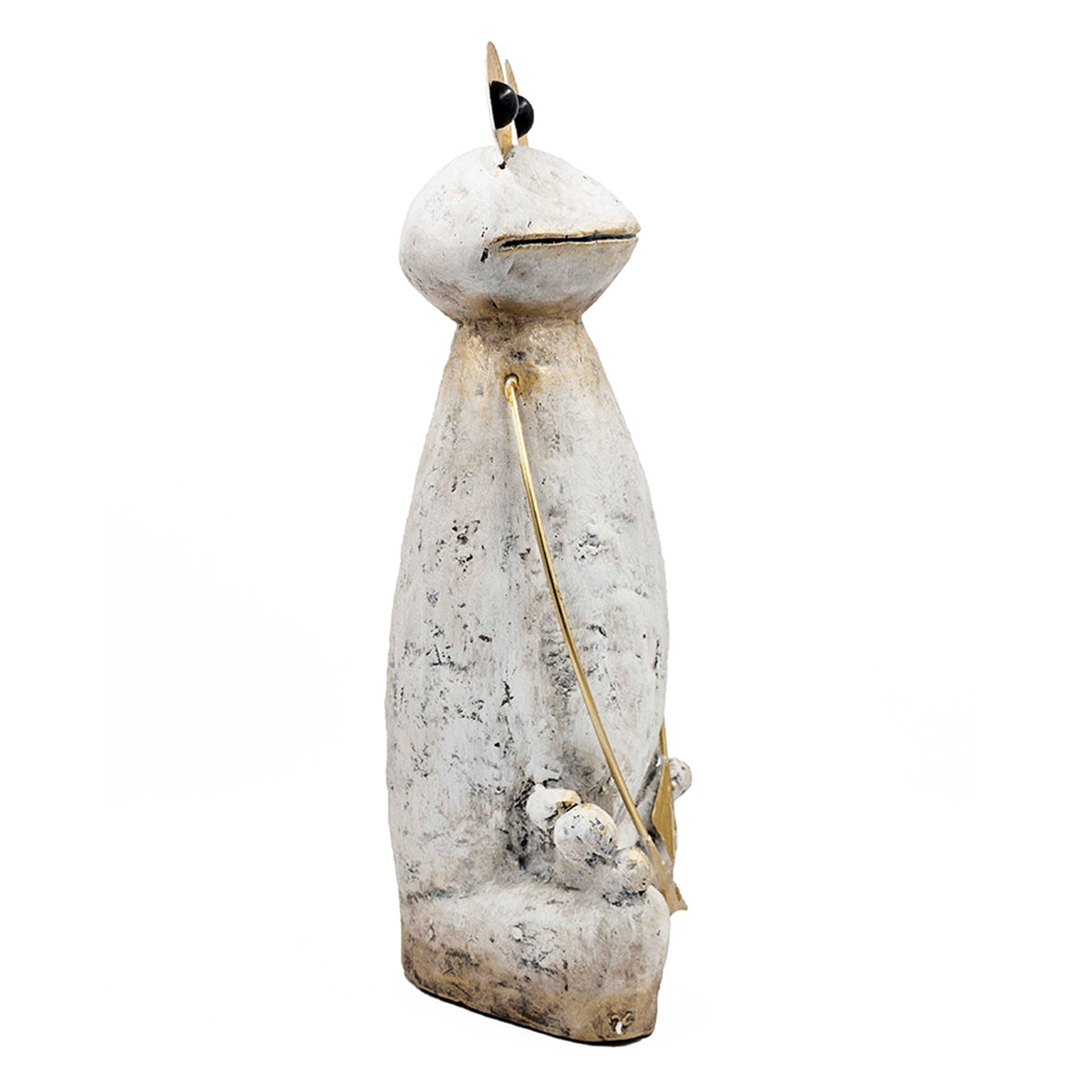 11.4x8.3x24.8" Abstract White Magnesium Frog Figurine with Gold Arms and Eyes