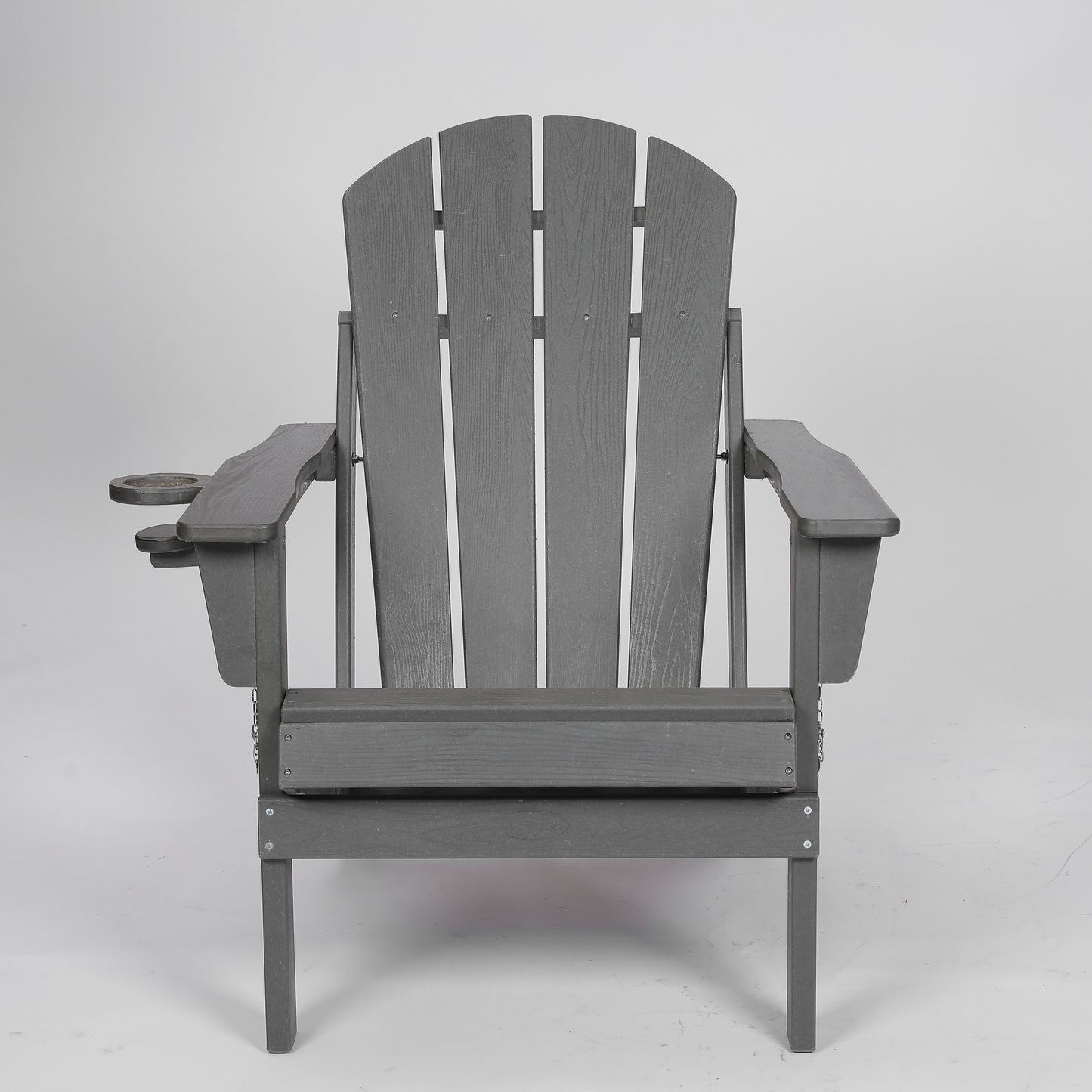 HDPE Folding Adirondack Chair with Dual Cup Holder - Composite Adirondack Chair with Wood Texture- ,Gray