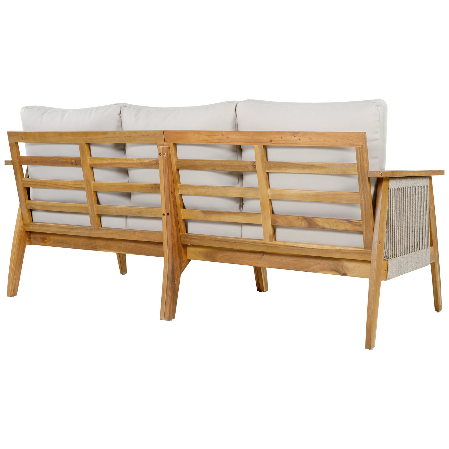 Outdoor Acacia Wood and Rope 3 Seater Patio Sofa