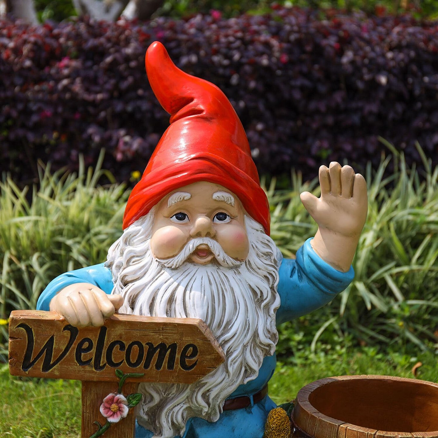 Outdoor Garden Sculpture Gnome Flower Pot Planter - Unique Yard Statue Decoration, Interesting Law Outdoor Ornament