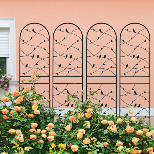 4 Pack Metal Garden Trellis 71" Tall Outdoor Climbing Plant Support for Roses, Flowers, Rustproof Durable Black Galvanized Tube, Lawn Garden Fence Decor Screen