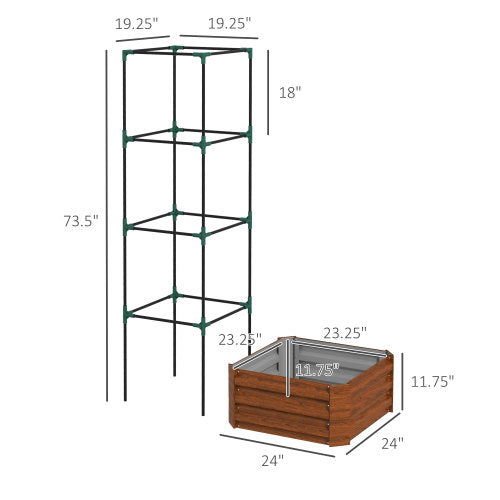 73 .5 in. x 24 in. Outdoor Planter Box with Trellis Galvanized Raised Garden Bed Open Bottom for Climbing Plants, Brown