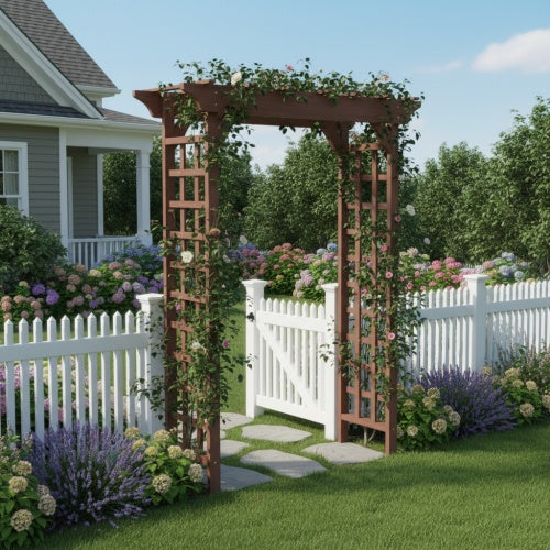 85 in. x 63 in. Wooden Garden Arbor,Outdoor Garden Arch Trellis for Climbing Vines,Garden Arbor Arch with Trellis-Brown