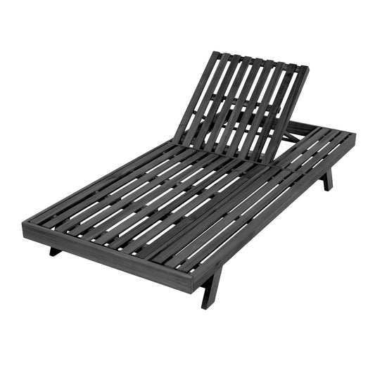 2/3 Foldable Acacia Wood Lounge Chair With Adjustable Backrest & Flat Storage Surface, Black Finish Uncushioned, For Backyard Pool Garden Patio