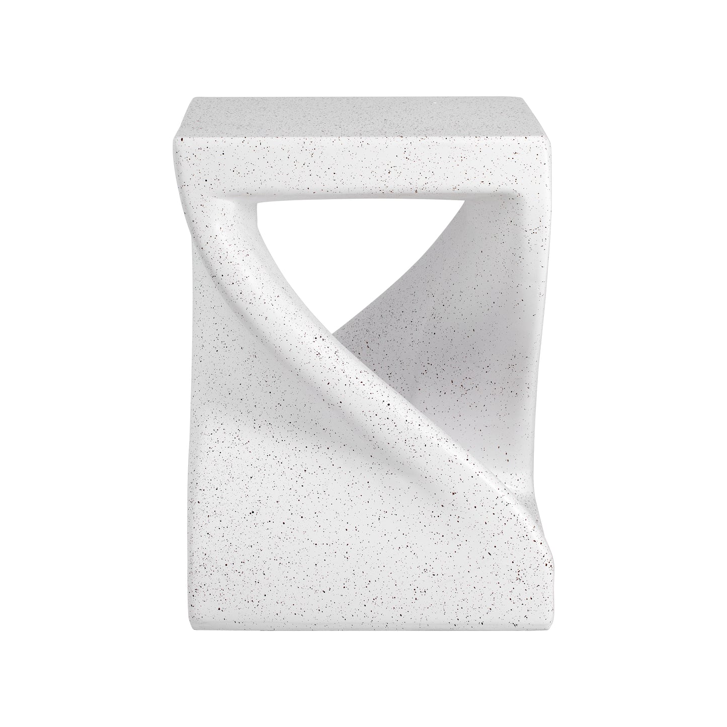 Outdoor White Marble Modern Twisted-Base Terrazzo-Speckled All-Weather MGO Side Table – Indoor End Table for Home, Office & Patio Decor