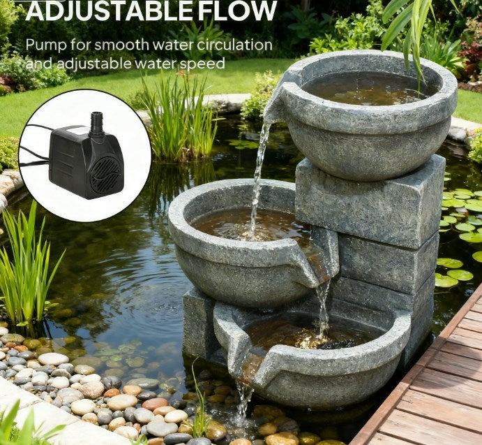 Garden Fountain,Tall Outdoor Waterfall Fountain with LED Lights, 4-Tier Resin Cascading Water Bowls with Pump