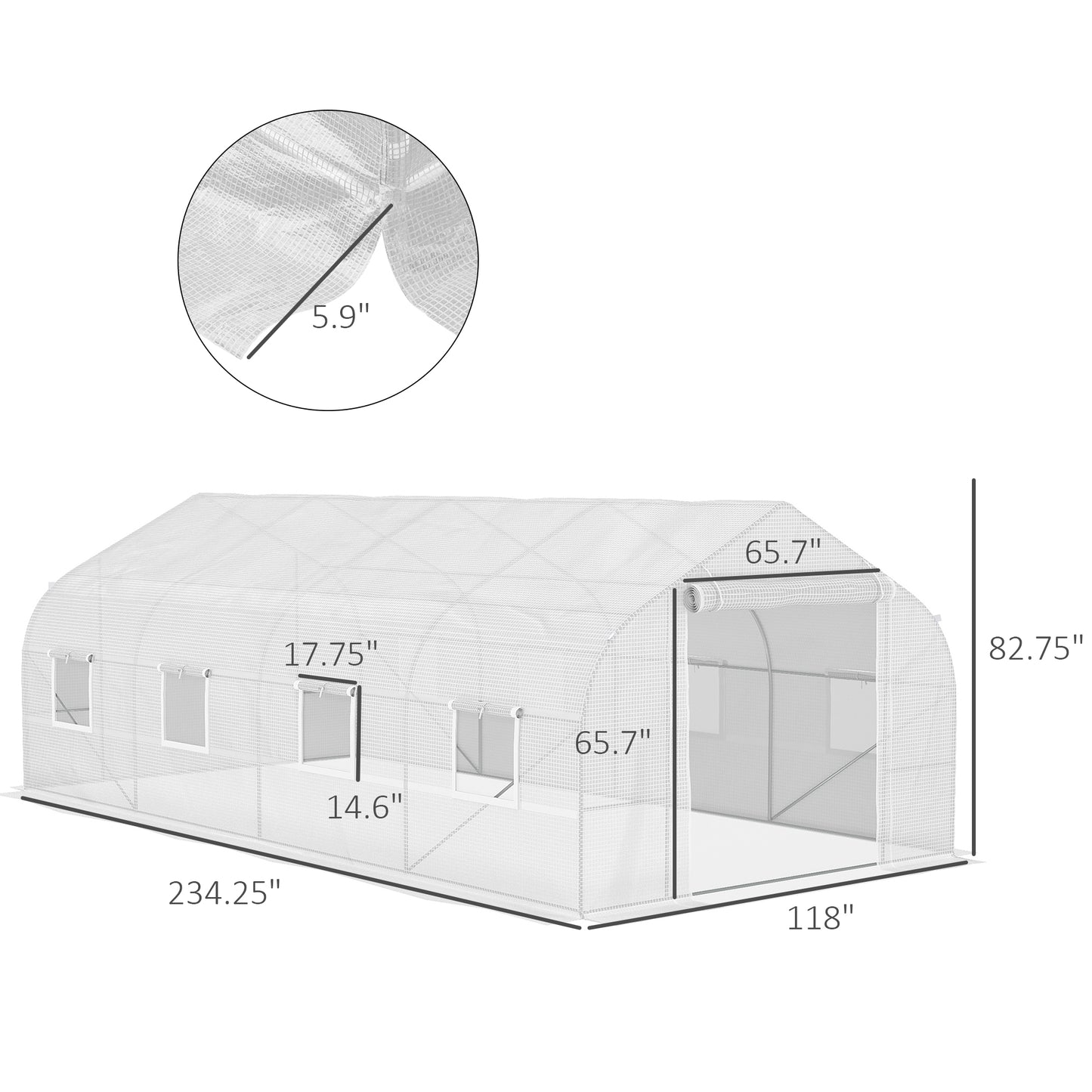 Outsunny 20' x 10' x 7' Walk-in Tunnel Greenhouse with Zippered Mesh Door & 8 Mesh Windows, Gardening Plant Hot House with Galvanized Steel Hoops, White
