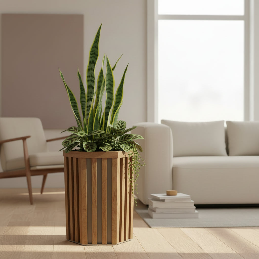 Hexagon Column Planter SM - Medium Brown