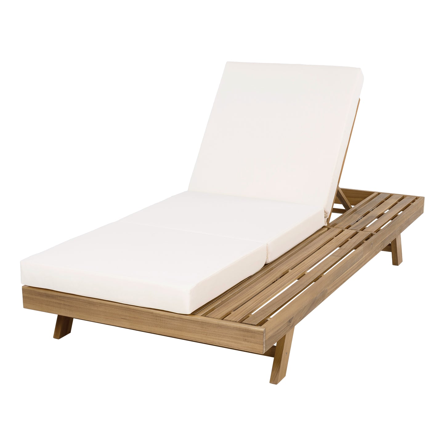 Lounge Chaise Set, Space Available On One Side, Acacia Solid Wood In light brown With Lounge Cushion (Cream & Triple Fold) – Matching Dark Grey Version Available