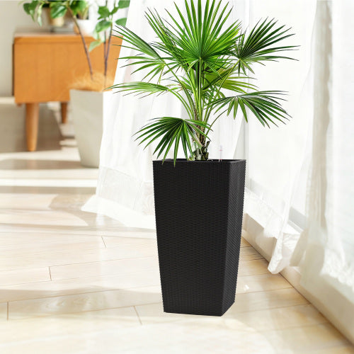30 in. Black Outdoor Indoor Plastic with Automatic Watering System Rectangle Planter (2-Pack)
