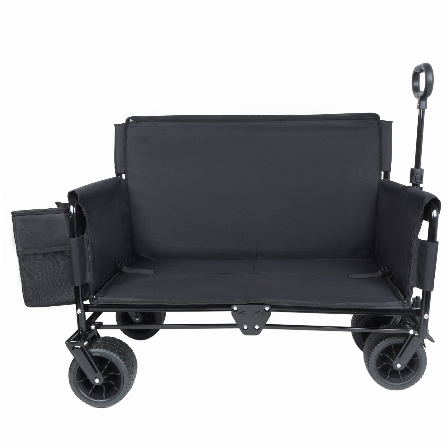 3-in-1 Convertible Folding Wagon Cart with Bench Seat & Storage - Includes 1 ice pack, 500lbs Heavy-Duty Utility Wagon, 180L Capacity All-Terrain Wheels for Camping, Beach, Sports, Garden, black