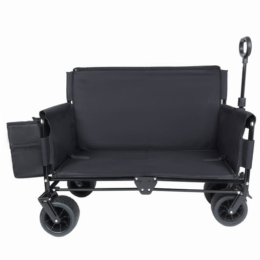 3-in-1 Convertible Folding Wagon Cart with Bench Seat & Storage - Includes 1 ice pack, 500lbs Heavy-Duty Utility Wagon, 180L Capacity All-Terrain Wheels for Camping, Beach, Sports, Garden, black